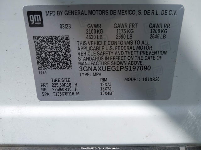 Продаж на аукціоні авто 2023 Chevrolet Equinox Awd Lt, vin: 3GNAXUEG1PS197090, номер лоту: 45880727