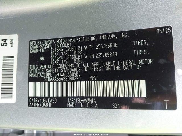 Toyota Grand Highlander Xle 2025 5TDAAAB54SS090320 Image 9