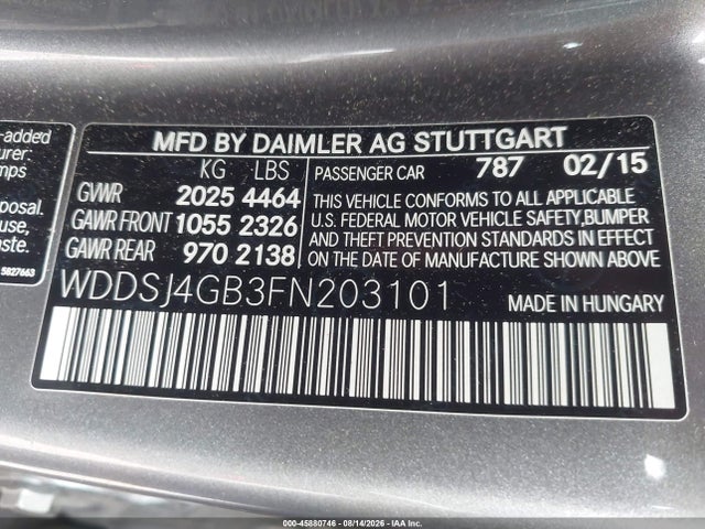 Aukcja sprzedaży 2015 Mercedes-benz Cla 250 4matic, vin: WDDSJ4GB3FN203101, numer aukcji: 45880746