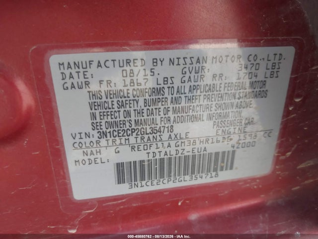 Nissan Versa Note S (sr)/s Plus/sl/sr/sv 2016 3N1CE2CP2GL354718 Image 9