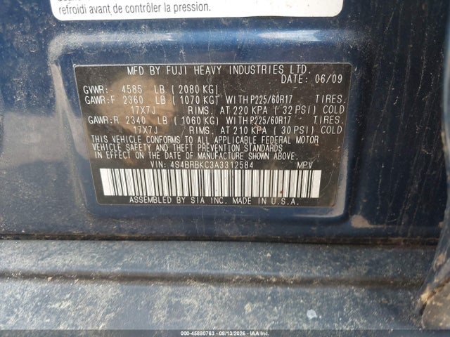 45880763 :رقم المزاد ، 4S4BRBKC3A3312584 vin ، 2010 Subaru Outback 2.5i Limited مزاد بيع
