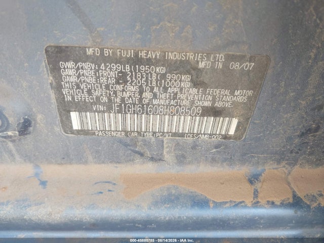 Продаж на аукціоні авто 2008 Subaru Impreza 2.5i, vin: JF1GH61608H808509, номер лоту: 45880785