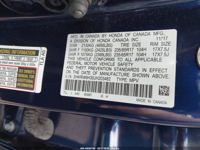 45880786 :رقم المزاد ، 2HKRW6H30JH203482 vin ، 2018 Honda Cr-v Lx مزاد بيع