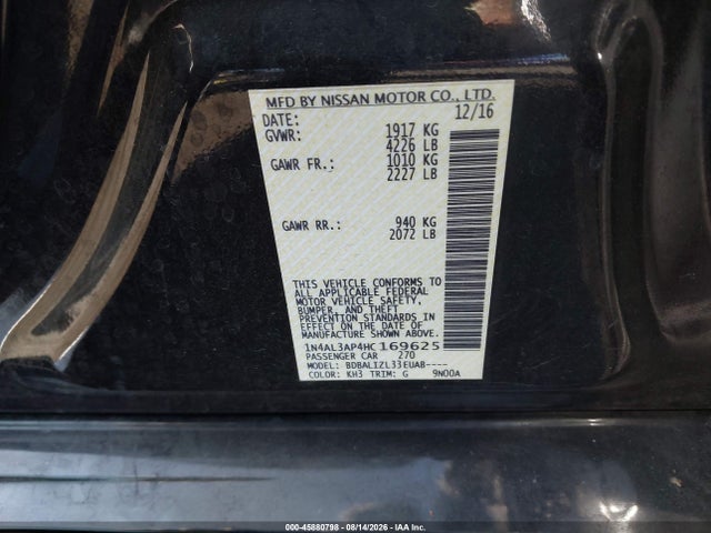 1N4AL3AP4HC169625 Nissan Altima 2.5 Sv