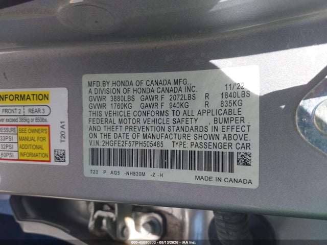 2HGFE2F57PH505485 Honda Civic Sport