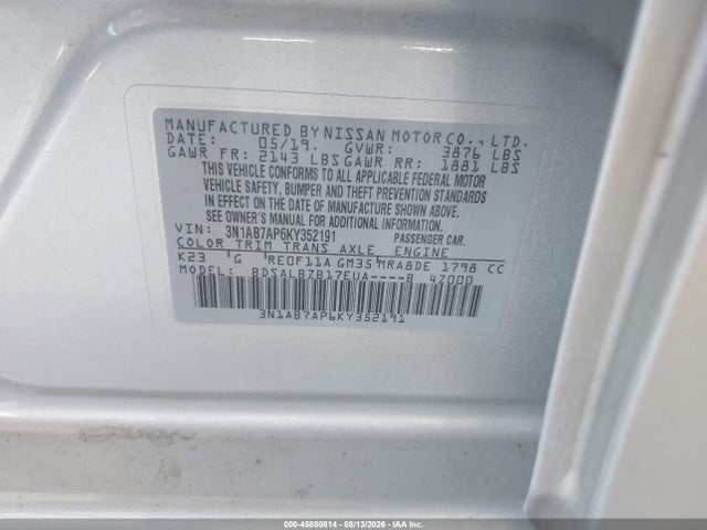 Nissan SENTRA S 2019 3N1AB7AP6KY352191 Image 9
