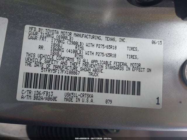 5TFRY5F17FX188867 Toyota Tundra Sr 5.7l V8