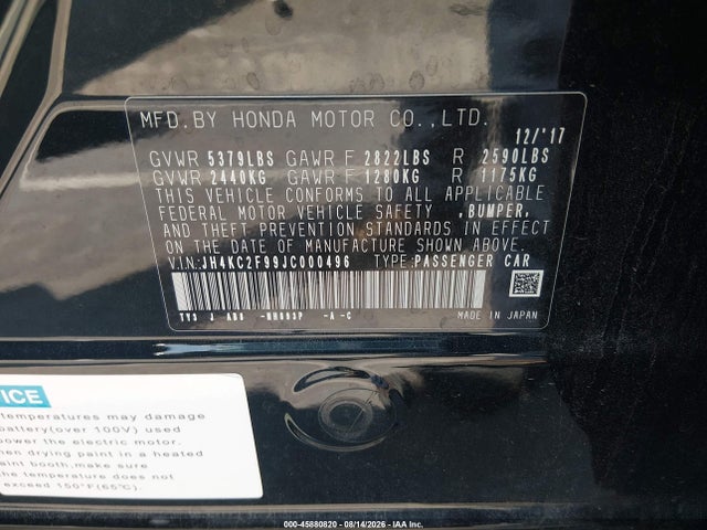 2018 Acura Rlx Sport Hybrid Advance Package მანქანა იყიდება აუქციონზე, vin: JH4KC2F99JC000496, აუქციონის ნომერი: 45880820