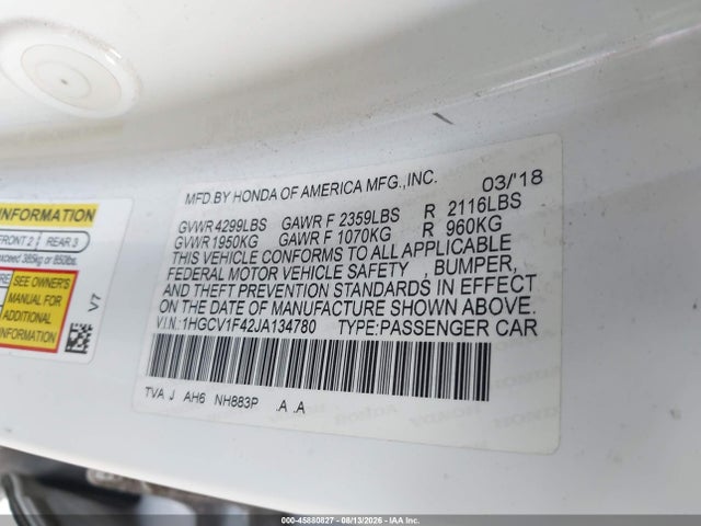 Honda ACCORD EX 2018 1HGCV1F42JA134780 Image 9