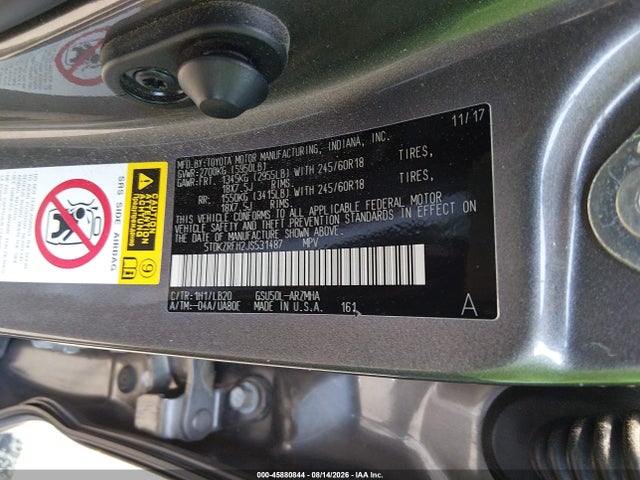 5TDKZRFH2JS531487 Toyota Highlander Xle