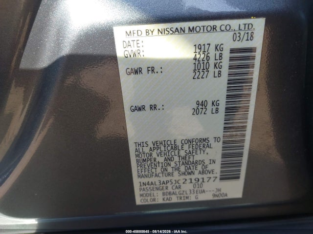 Nissan Altima 2.5 S 2018 1N4AL3AP5JC219177 Image 9