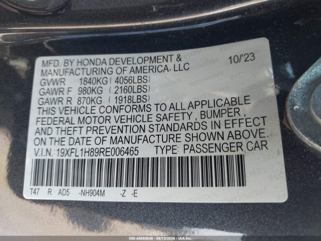 45880846 :رقم المزاد ، 19XFL1H89RE006465 vin ، 2024 Honda Civic Sport Touring مزاد بيع