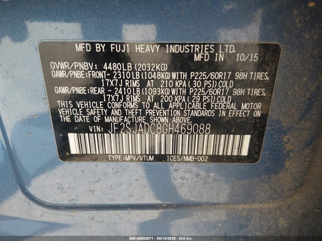 Subaru Forester 2.5i Premium 2016 JF2SJADC8GH469088 Image 9