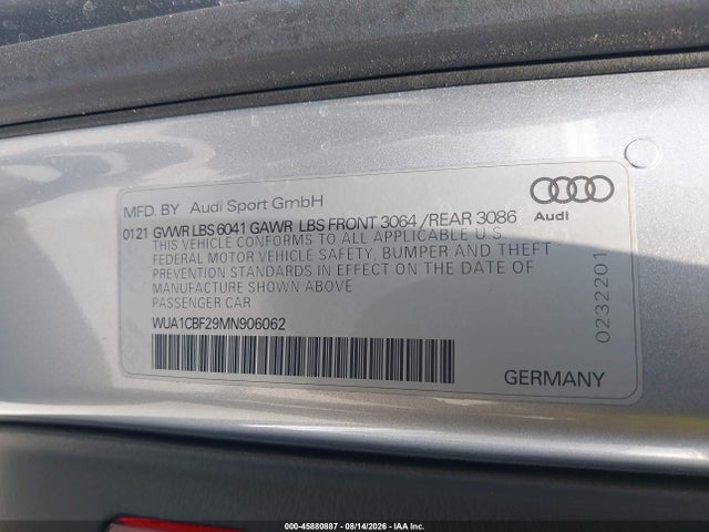 Продаж на аукціоні авто 2021 Audi Rs 6 Avant Tfsi Quattro Tiptronic, vin: WUA1CBF29MN906062, номер лоту: 45880887