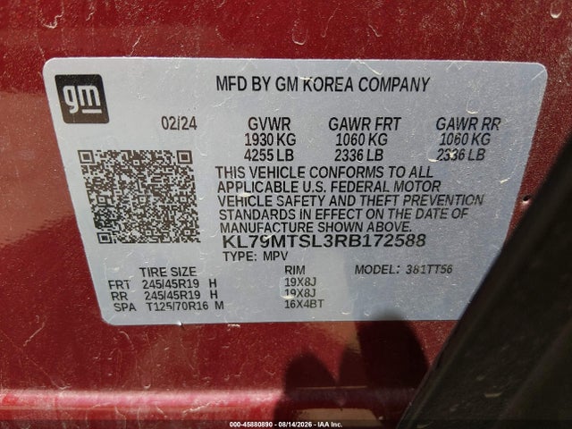 45880890 :رقم المزاد ، KL79MTSL3RB172588 vin ، 2024 Chevrolet Trailblazer Fwd Rs مزاد بيع