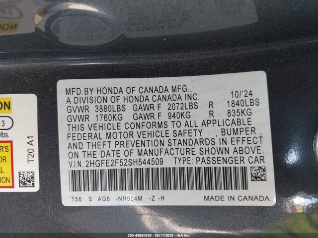 Honda Civic Sport 2025 2HGFE2F52SH544509 Image 9