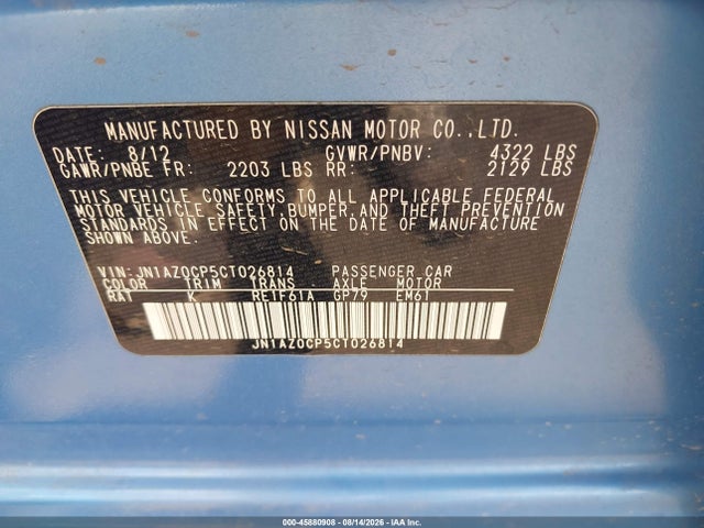 Продаж на аукціоні авто 2012 Nissan Leaf Sl, vin: JN1AZ0CP5CT026814, номер лоту: 45880908
