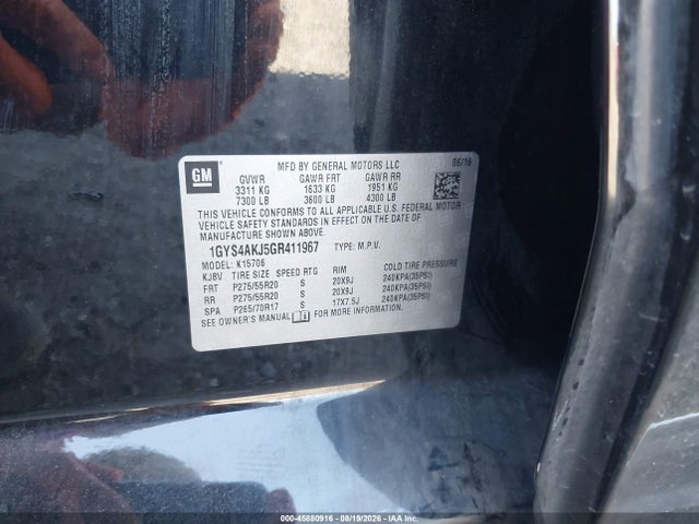 Aukcja sprzedaży 2016 Cadillac Escalade Standard, vin: 1GYS4AKJ5GR411967, numer aukcji: 45880916