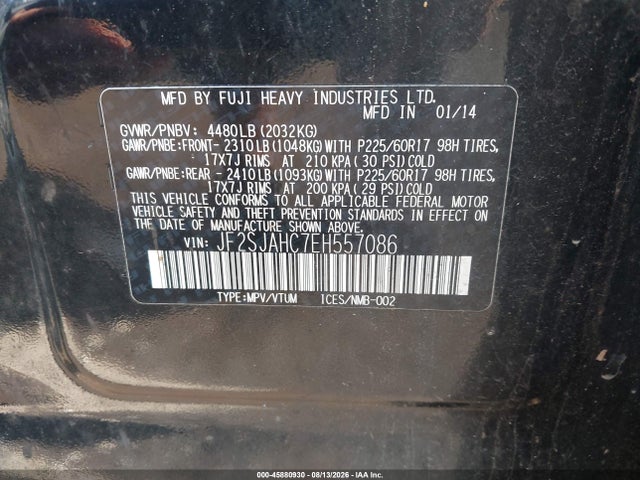 Aukcja sprzedaży 2014 Subaru Forester 2.5i Limited, vin: JF2SJAHC7EH557086, numer aukcji: 45880930
