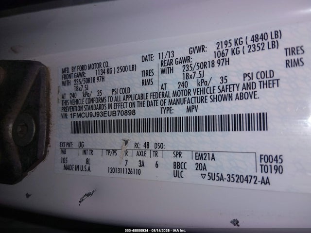 1FMCU9J93EUB70898 Ford Escape Titanium