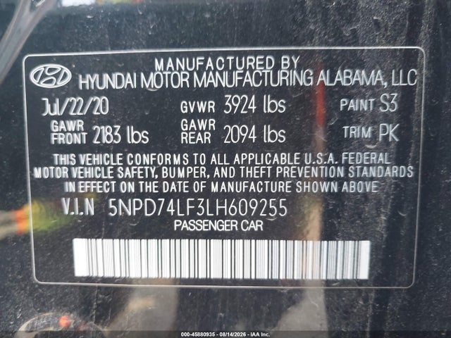 Hyundai ELANTRA SE 2020 5NPD74LF3LH609255 Image 9