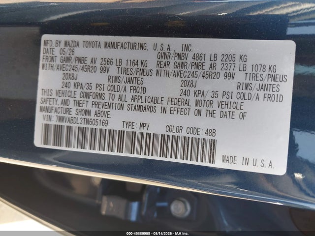 Aukcja sprzedaży 2026 Mazda Cx-50 2.5 S Premium, vin: 7MMVABDL3TN605169, numer aukcji: 45880958