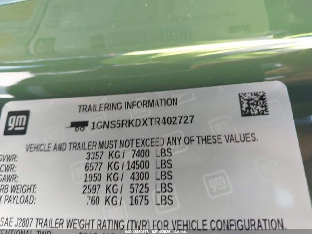 Продажа на аукционе авто 2026 Chevrolet Tahoe 2wd Rst, vin: 1GNS5RKDXTR402727, номер лота: 45880978