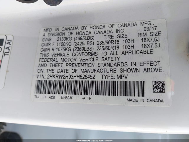 2HKRW2H93HH626452 Honda Cr-v Touring