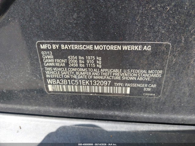 45880999 :رقم المزاد ، WBA3B1C51EK132097 vin ، 2014 Bmw 320i مزاد بيع