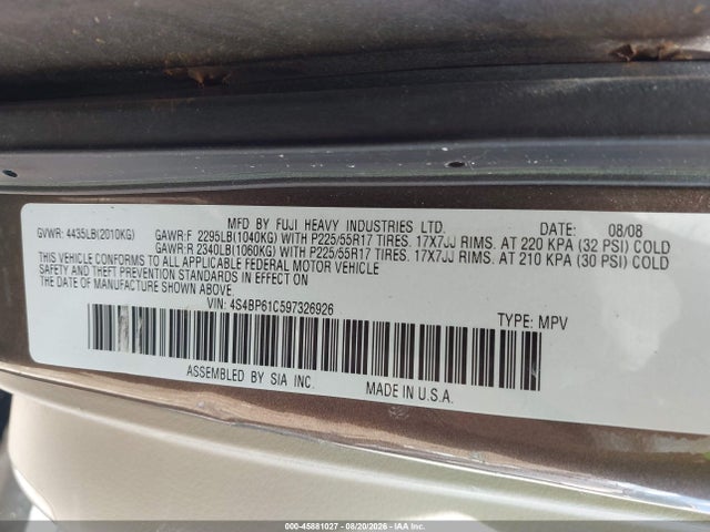 Aukcja sprzedaży 2009 Subaru Outback 2.5i, vin: 4S4BP61C597326926, numer aukcji: 45881027