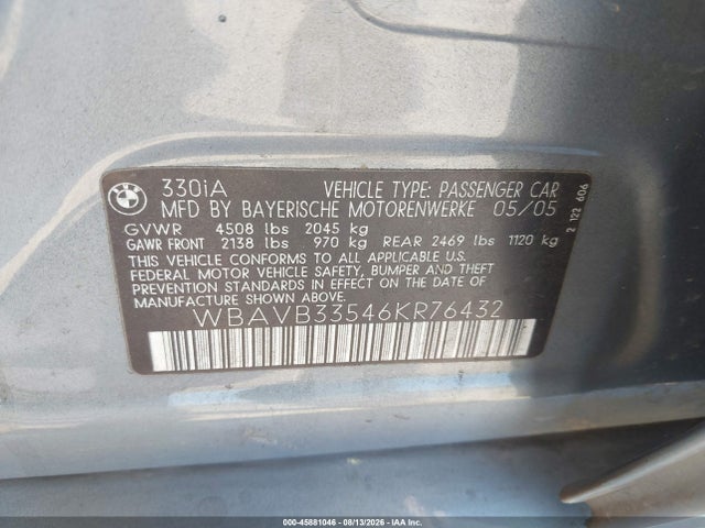 Продажа на аукционе авто 2006 Bmw 330i, vin: WBAVB33546KR76432, номер лота: 45881046