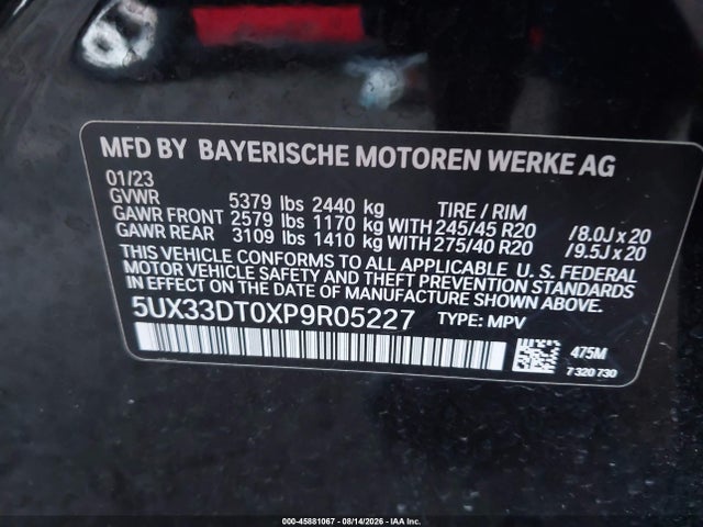 Aukcja sprzedaży 2023 Bmw X4 Xdrive30i, vin: 5UX33DT0XP9R05227, numer aukcji: 45881067