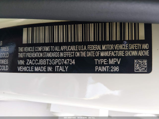 Aukcja sprzedaży 2016 Jeep Renegade Latitude, vin: ZACCJBBT3GPD74734, numer aukcji: 45881088