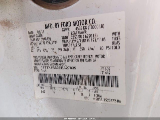 2014 Ford F-350 Xl მანქანა იყიდება აუქციონზე, vin: 1FT7X3B69EEA27835, აუქციონის ნომერი: 45881100