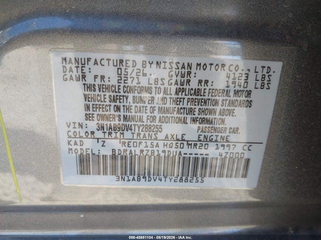 45881104 :رقم المزاد ، 3N1AB9DV4TY288255 vin ، 2026 Nissan Sentra Sr مزاد بيع