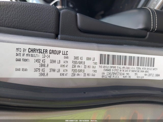 1C4RJFBMXFC716144 Jeep Grand Cherokee Limited