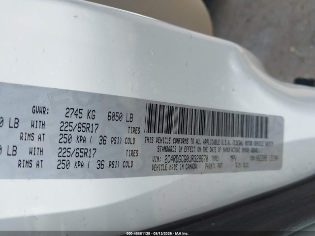 Aukcja sprzedaży 2018 Dodge Grand Caravan Sxt, vin: 2C4RDGCG0JR328670, numer aukcji: 45881138