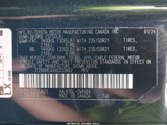 Продаж на аукціоні авто 2024 Lexus Rx 350h Luxury, vin: 2T2BBMCAXRC033892, номер лоту: 45881139