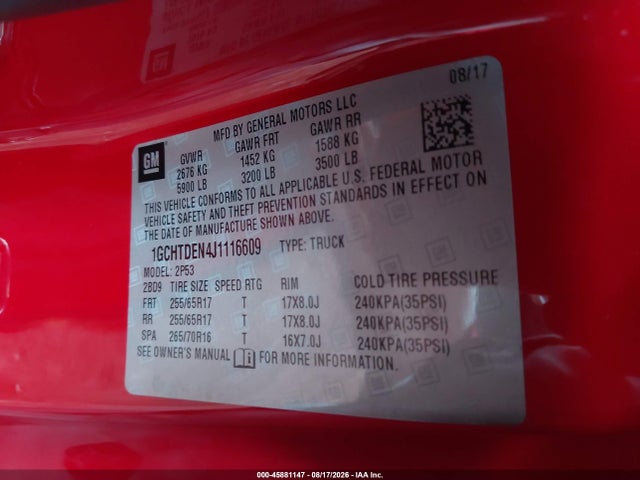 Продаж на аукціоні авто 2018 Chevrolet Colorado Z71, vin: 1GCHTDEN4J1116609, номер лоту: 45881147