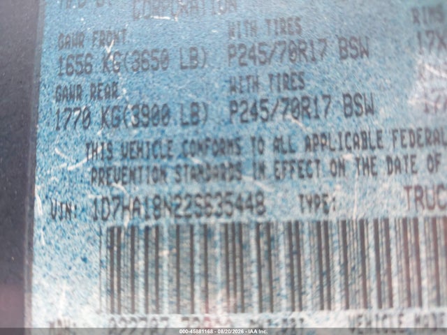 Продаж на аукціоні авто 2002 Dodge Ram 1500 St, vin: 1D7HA18N22S635448, номер лоту: 45881168