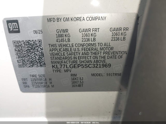 KL77LGEP5SC321969 Chevrolet Trax Fwd 1rs