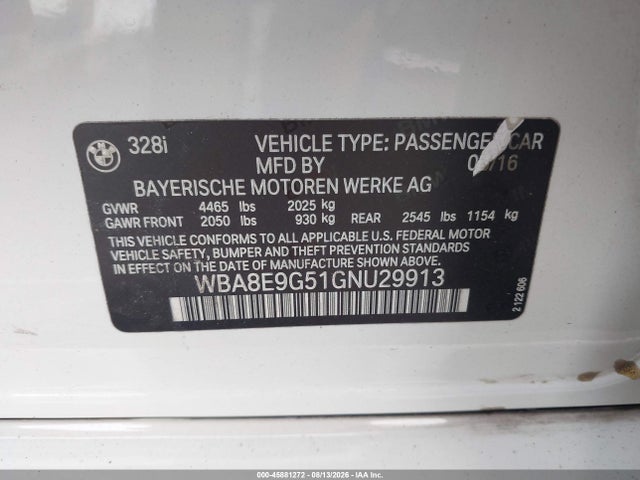 WBA8E9G51GNU29913 BMW 328I
