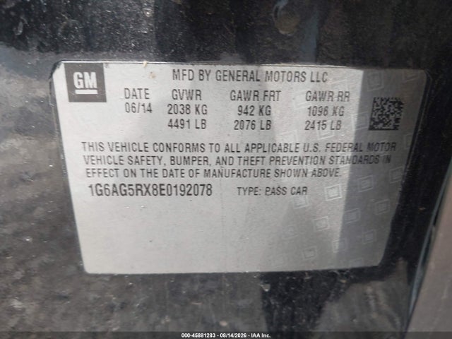 Продажа на аукционе авто 2014 Cadillac Ats Standard, vin: 1G6AG5RX8E0192078, номер лота: 45881283