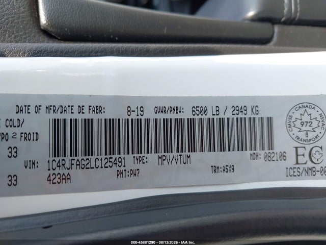 Aukcja sprzedaży 2020 Jeep Grand Cherokee Laredo, vin: 1C4RJFAG2LC125491, numer aukcji: 45881290