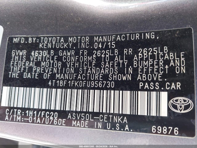 Toyota CAMRY LE 2015 4T1BF1FK0FU956730 Image 9
