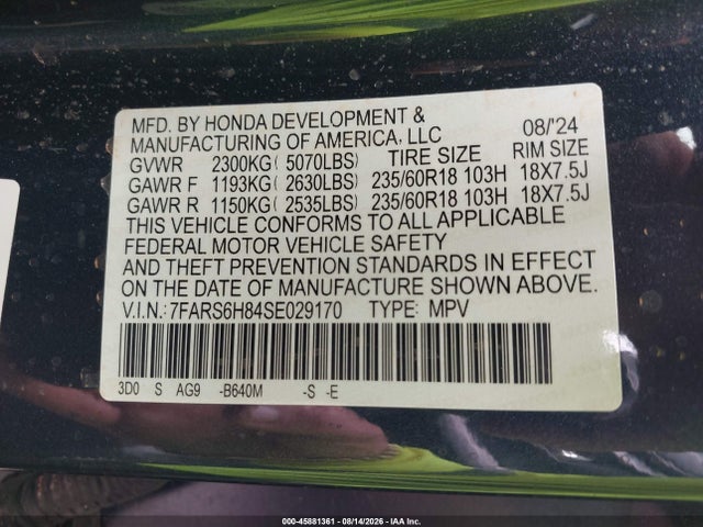 45881361 :رقم المزاد ، 7FARS6H84SE029170 vin ، 2025 Honda Cr-v Hybrid Sport-l مزاد بيع
