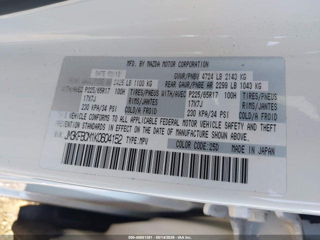 Aukcja sprzedaży 2019 Mazda Cx-5 Touring, vin: JM3KFBCM1K0604152, numer aukcji: 45881391