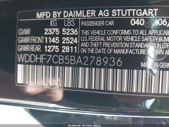2011 Mercedes-benz E 550 მანქანა იყიდება აუქციონზე, vin: WDDHF7CB5BA278936, აუქციონის ნომერი: 45881395