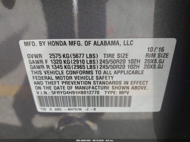 Продаж на аукціоні авто 2017 Acura Mdx Advance   Entertainment Pkgs, vin: 5FRYD4H91HB012770, номер лоту: 45881405