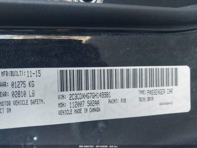 45881407 :رقم المزاد ، 2C3CDXHG7GH149981 vin ، 2016 Dodge Charger Sxt مزاد بيع